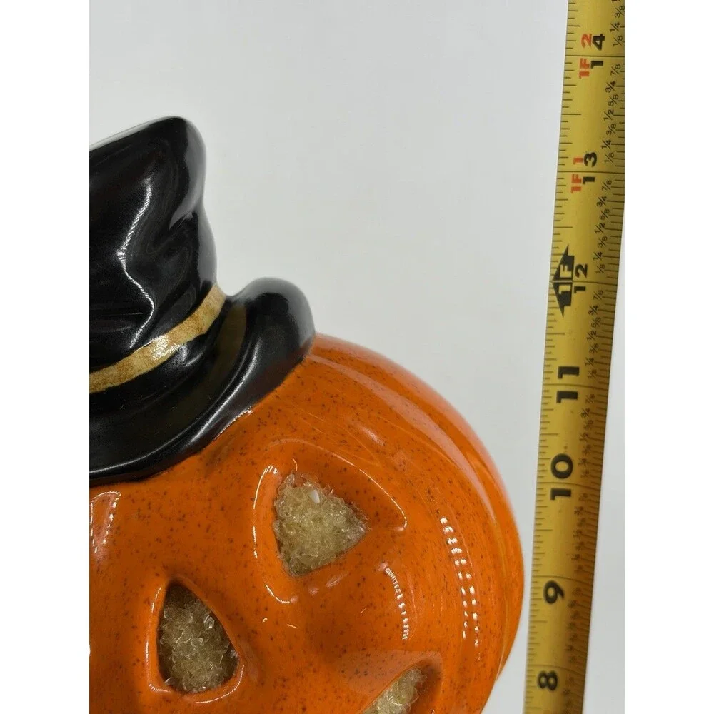 Vintage Yozie Ceramic Orange Pumpkin Head Halloween Light